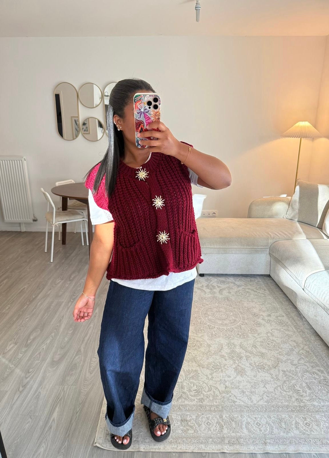 Cardigan sans manches bordeaux