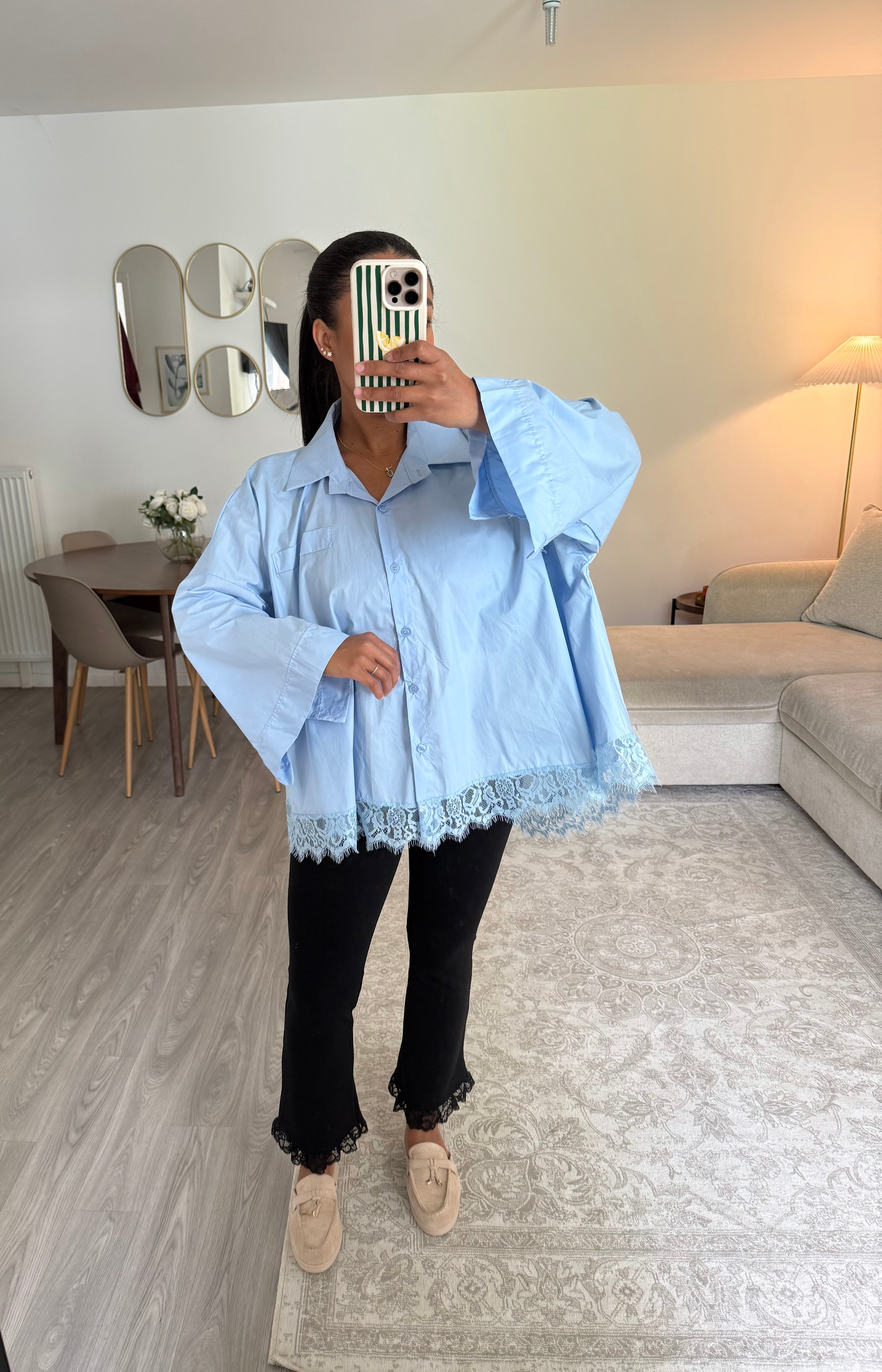 Chemise dentelle bleu