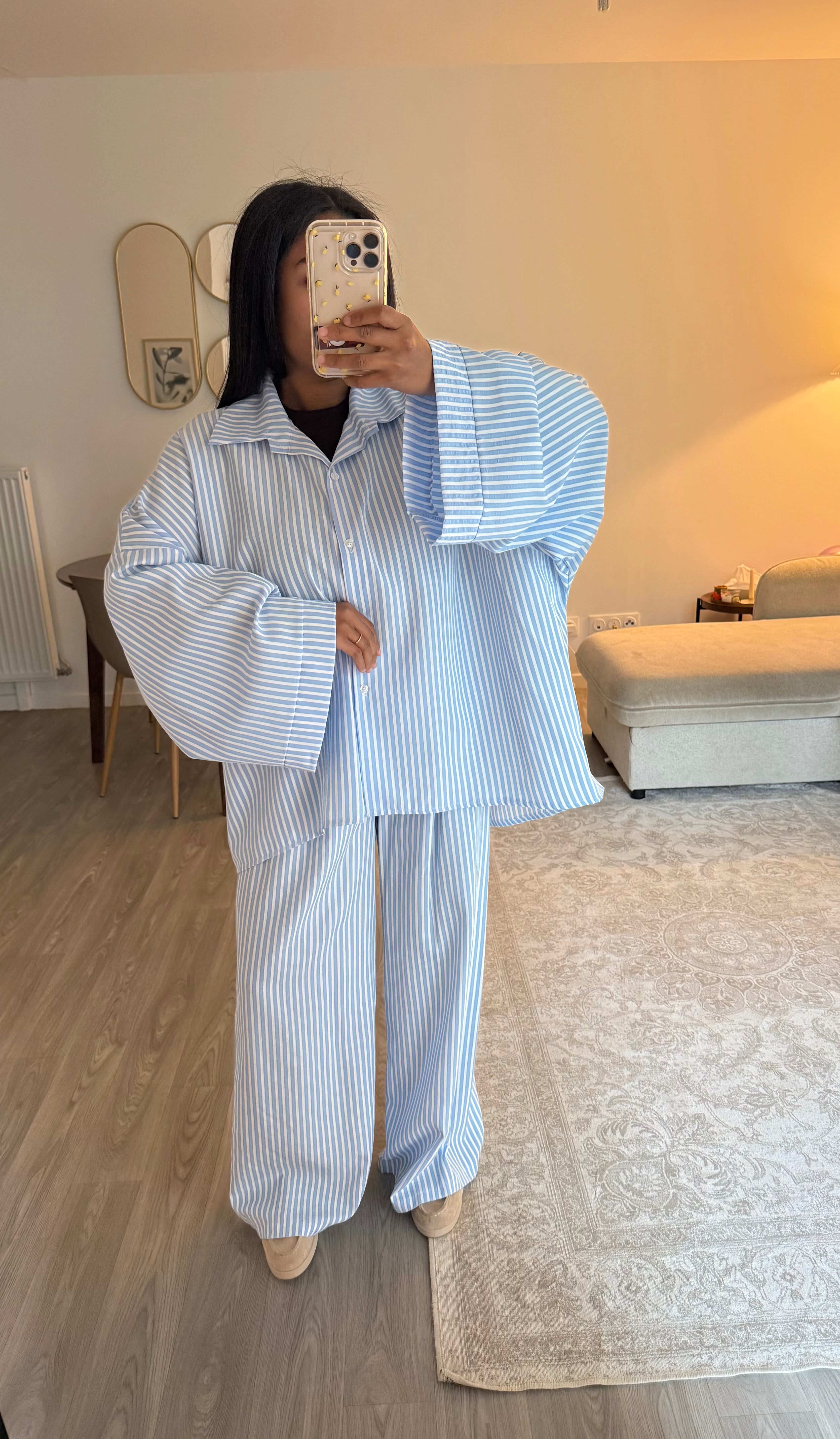Ensemble rayé bleu ciel