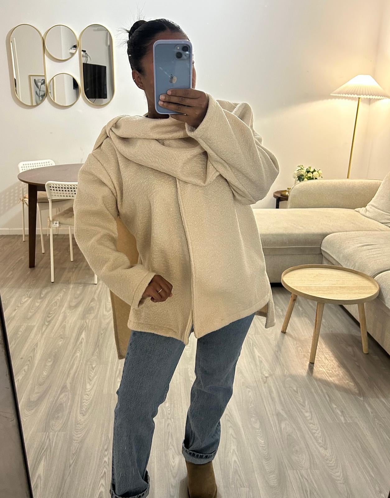 Manteau écharpe beige