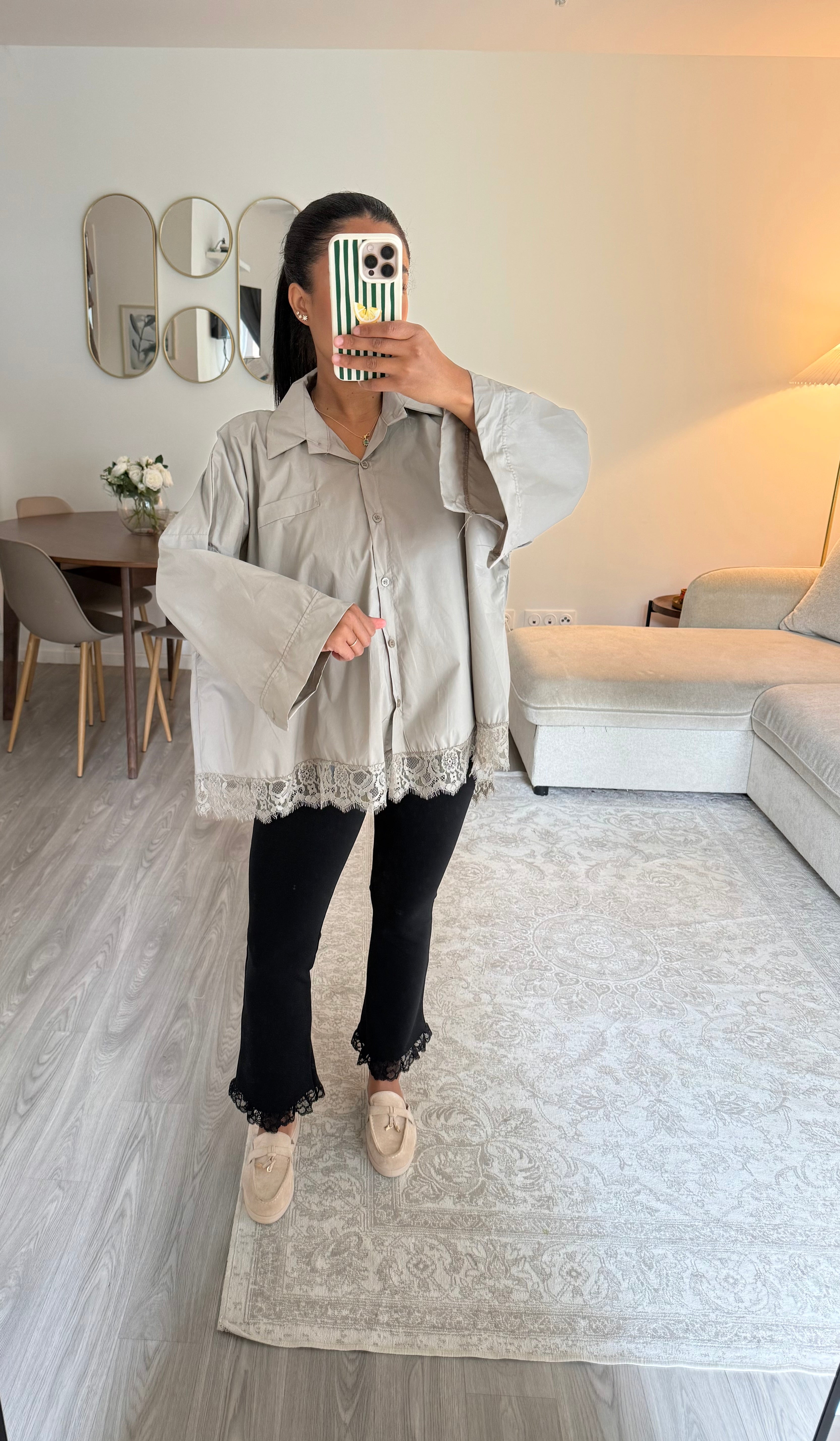 Chemise dentelle taupe