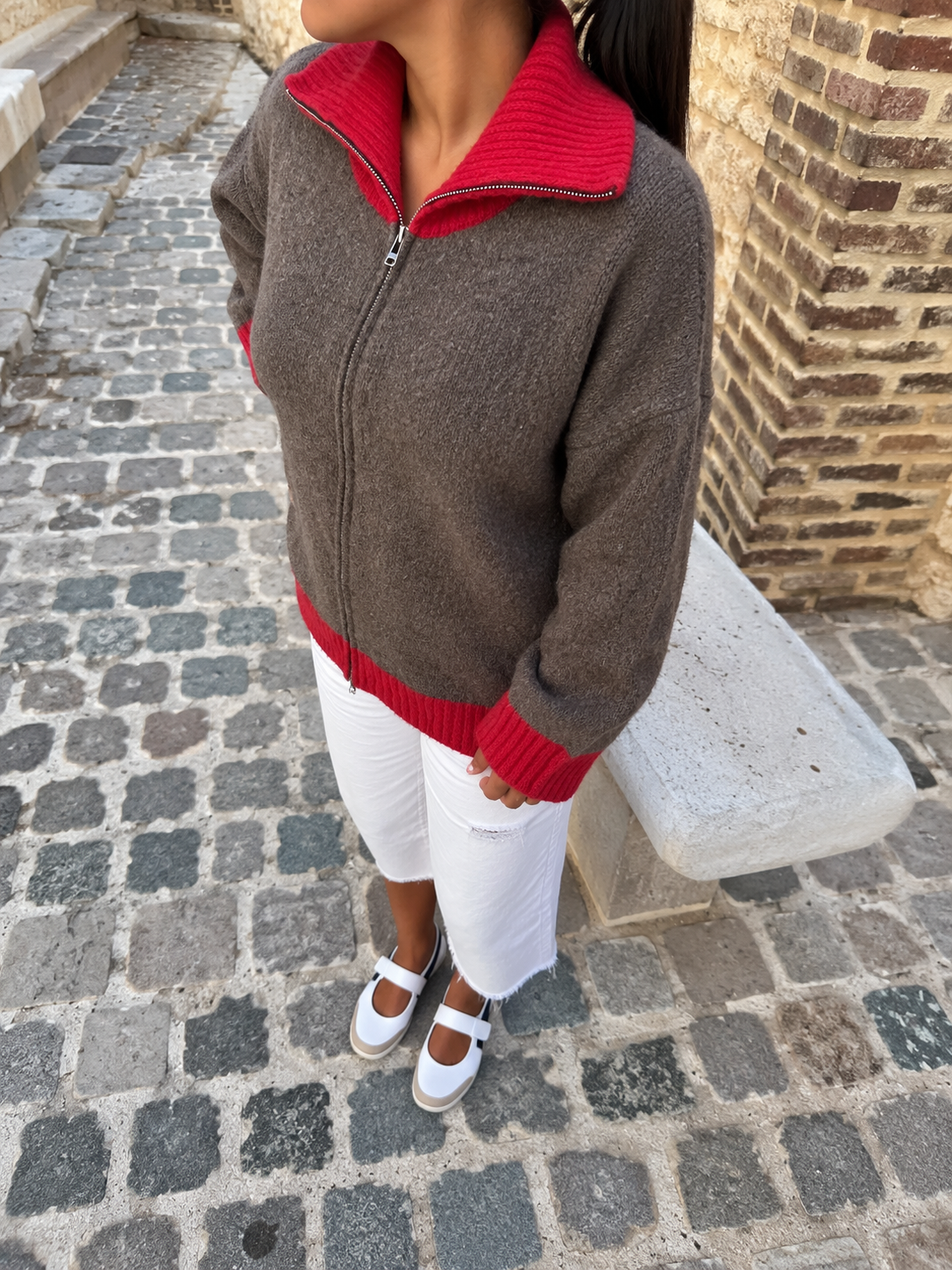 Gilet marron rouge