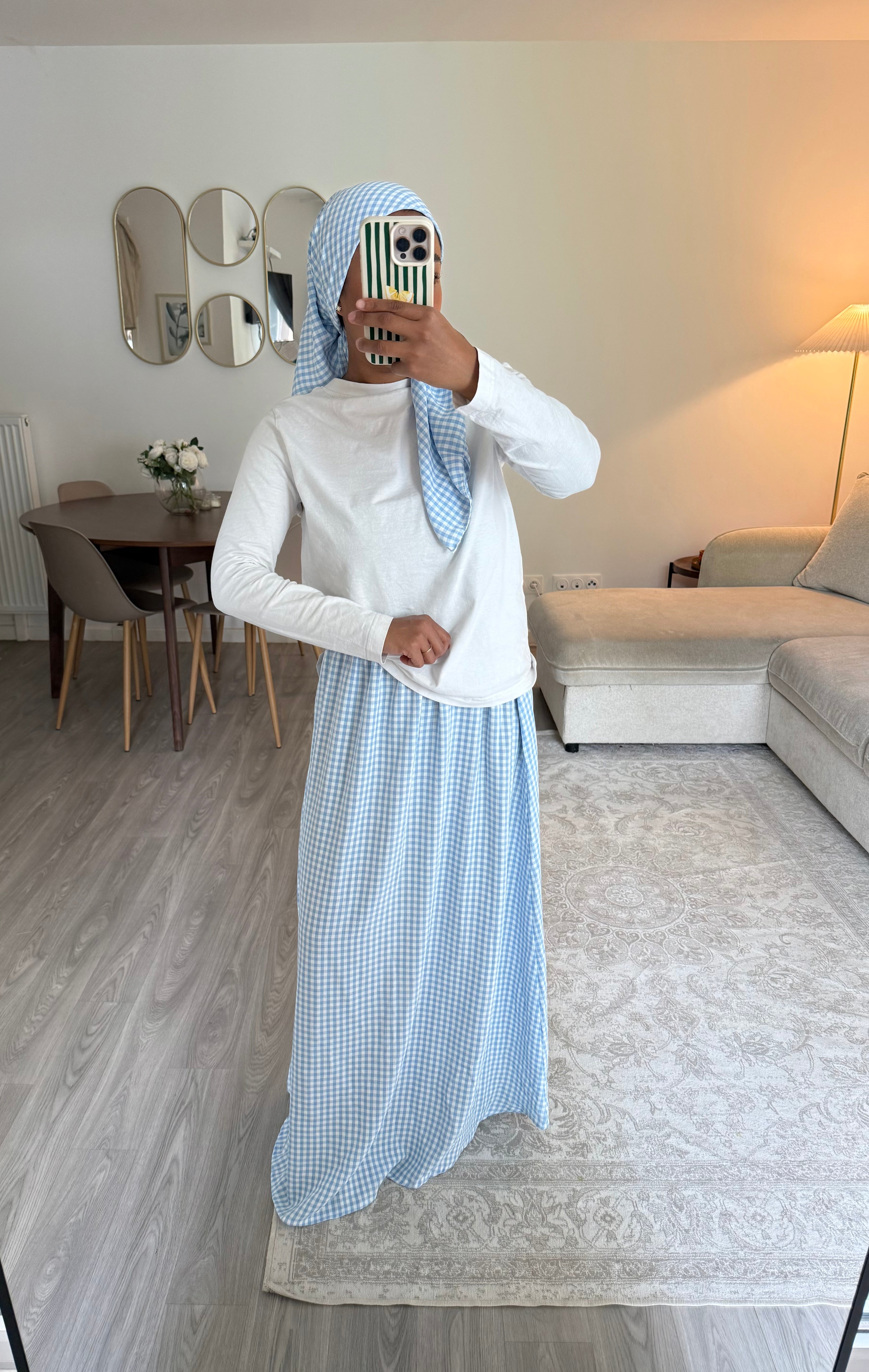 Jupe + foulard Vichy bleu
