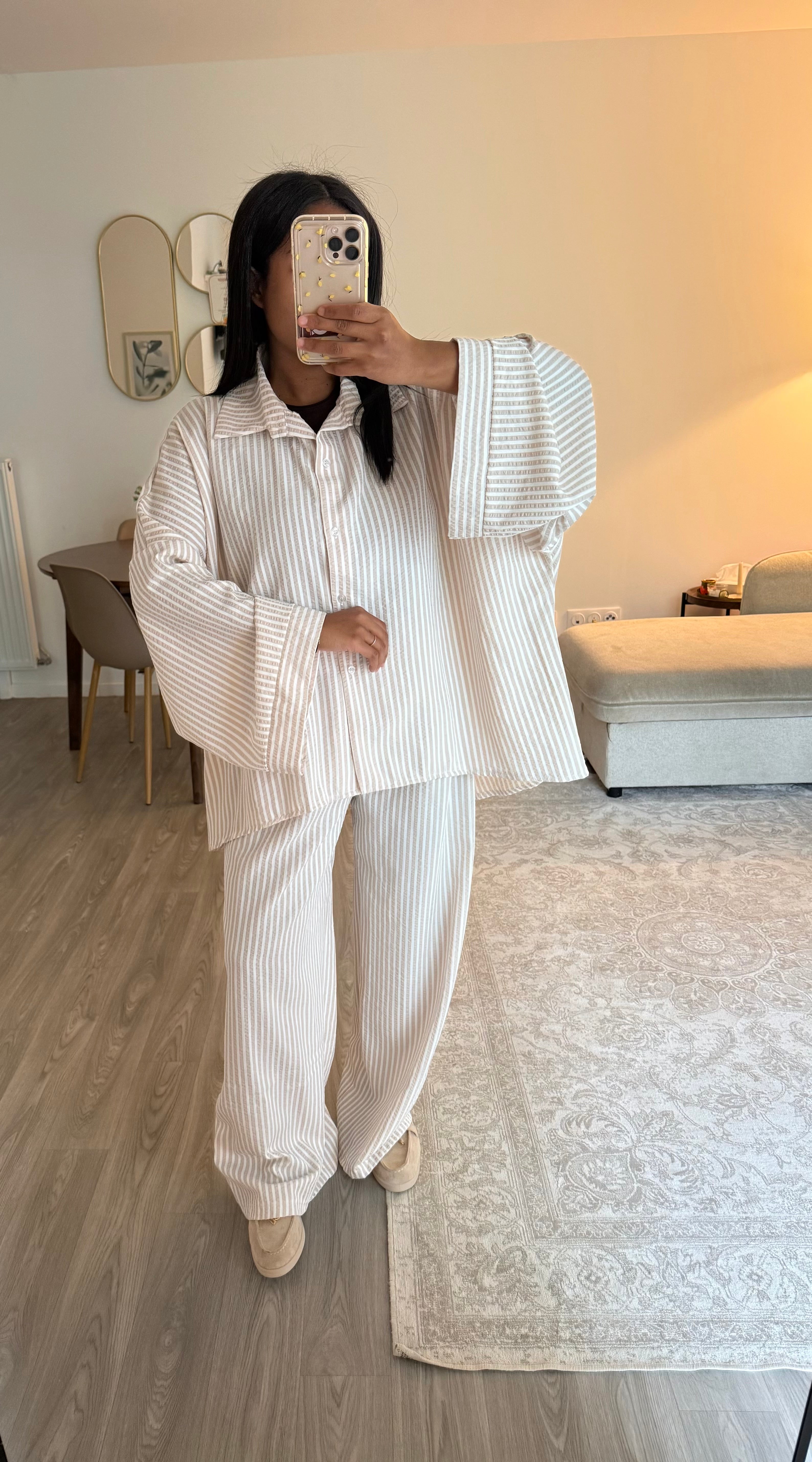 Ensemble rayé beige
