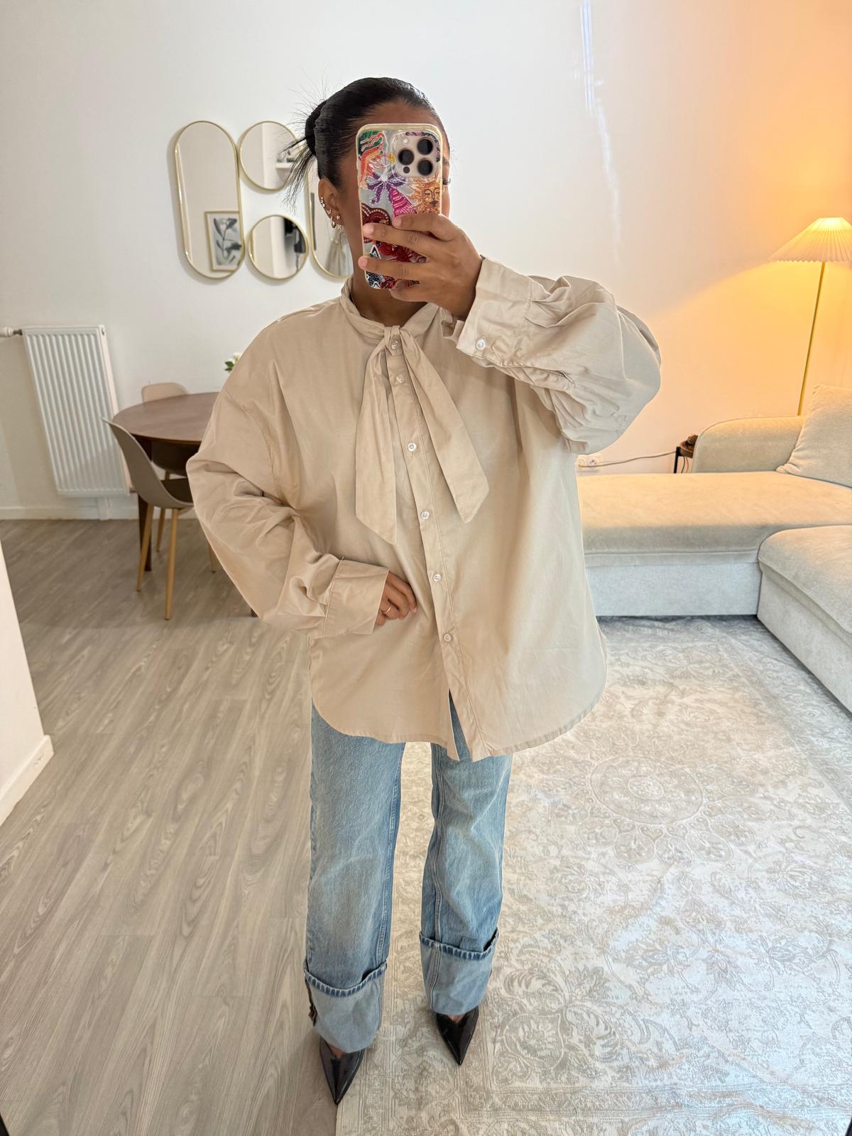 Chemise cravate beige