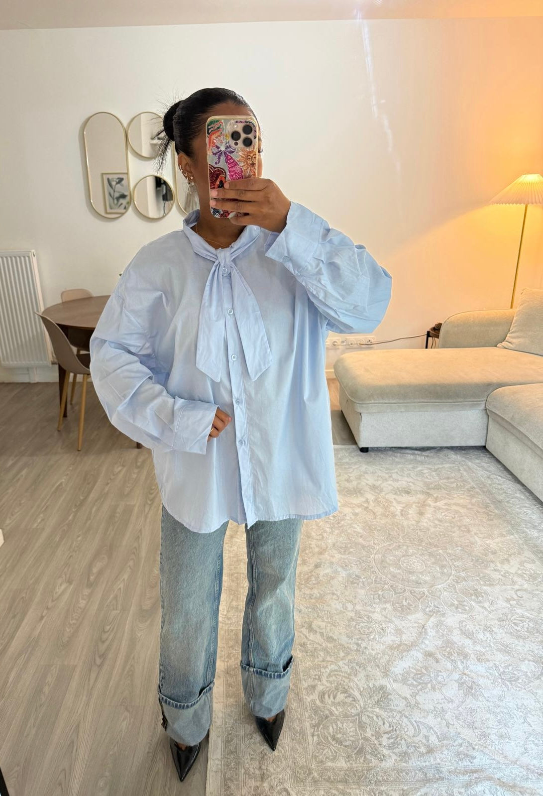 Chemise cravate bleu ciel