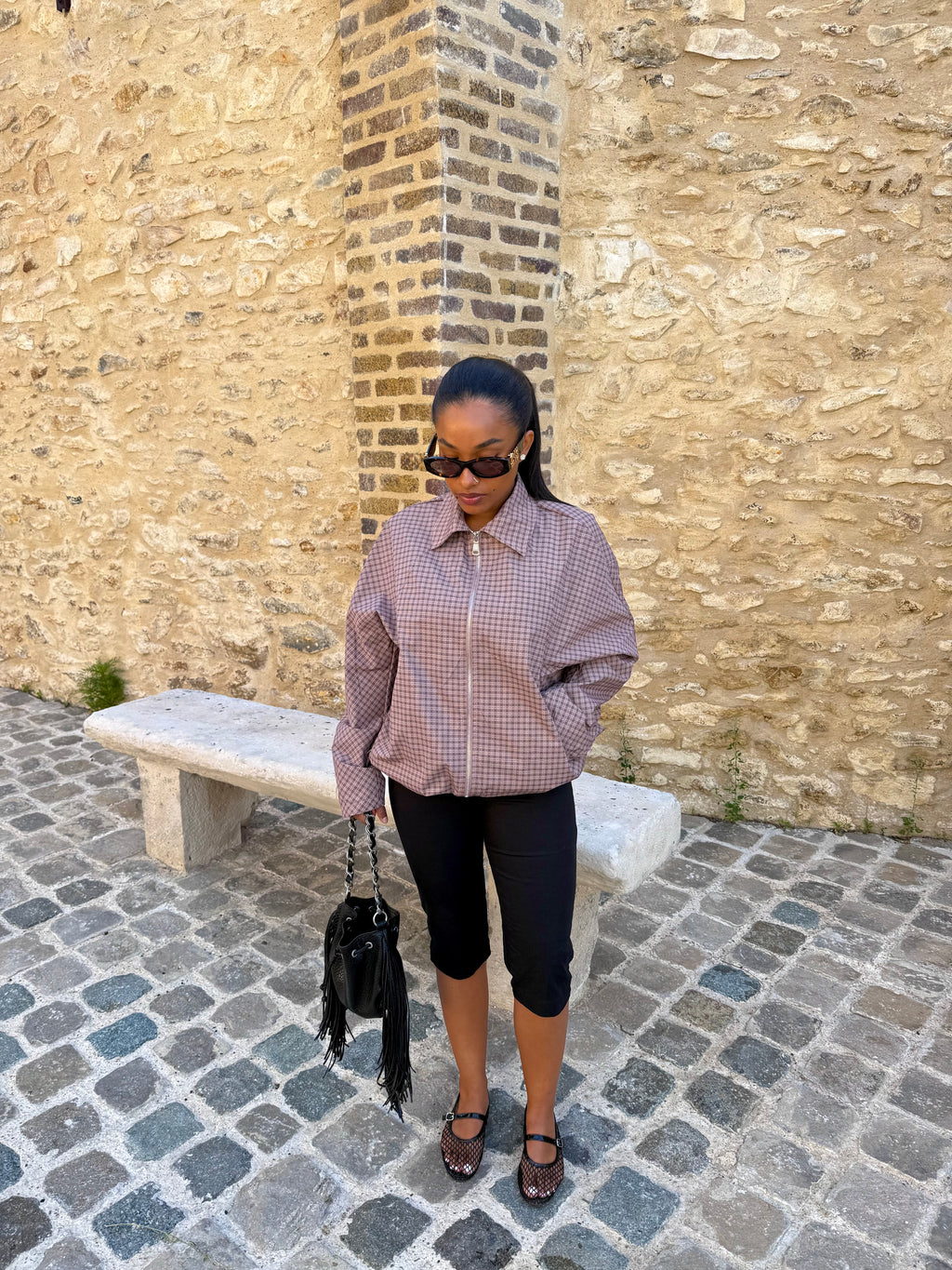Veste carreaux taupe
