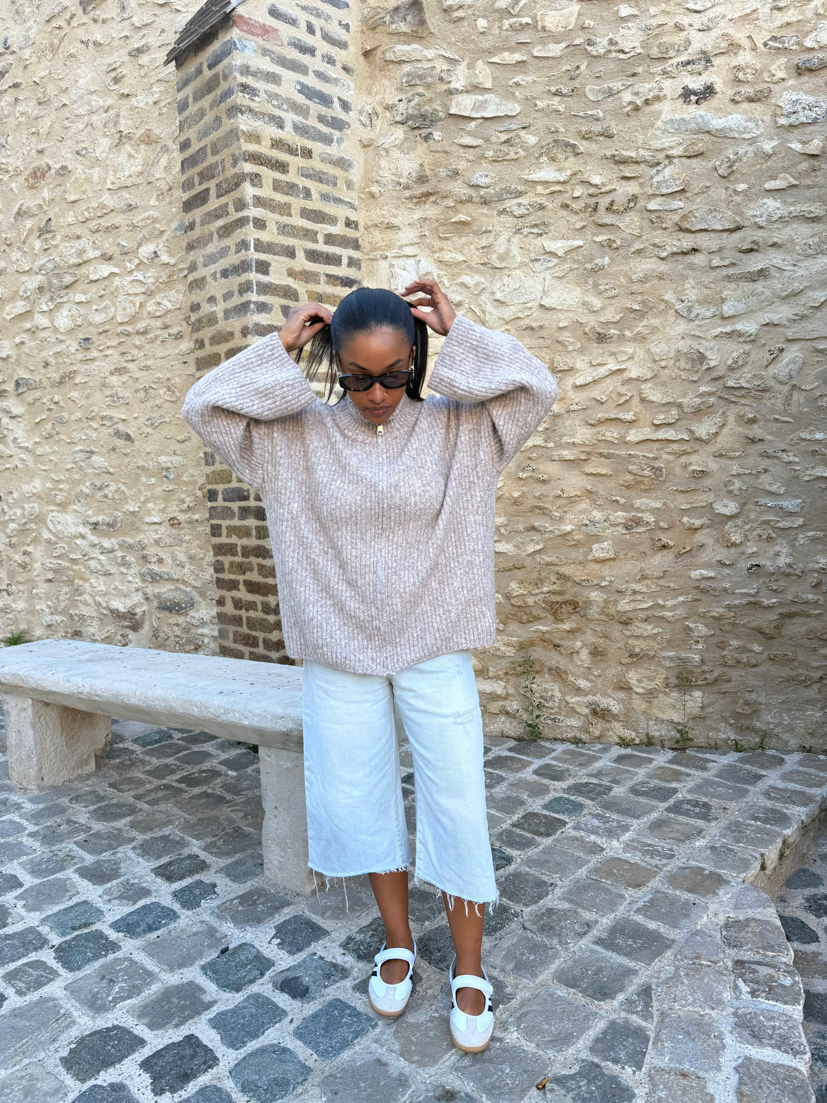Gilet zippé beige