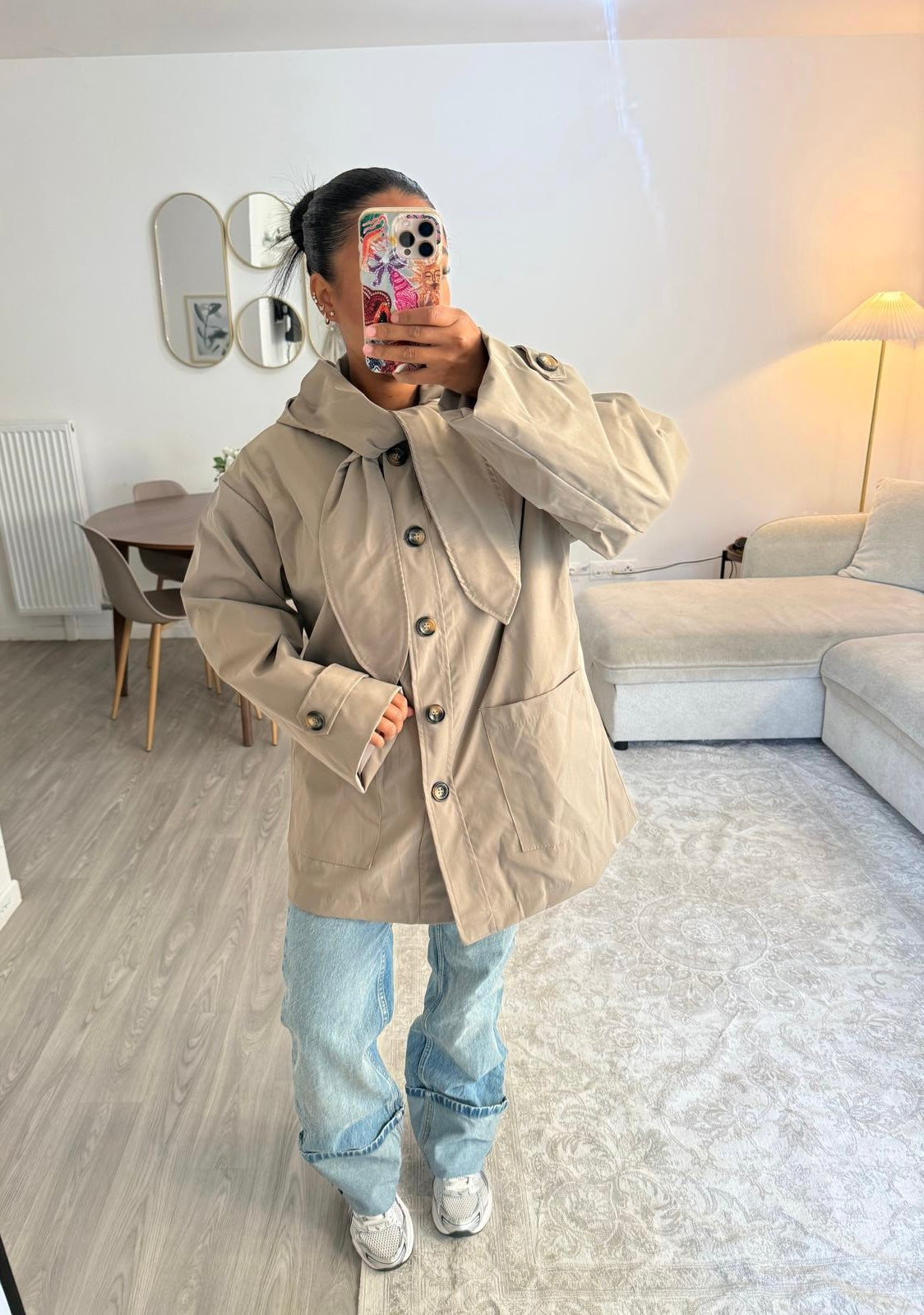 Trench capuche taupe