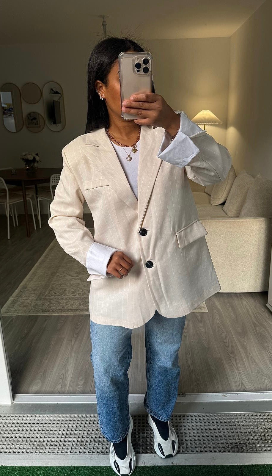 Blazer Over rayé beige