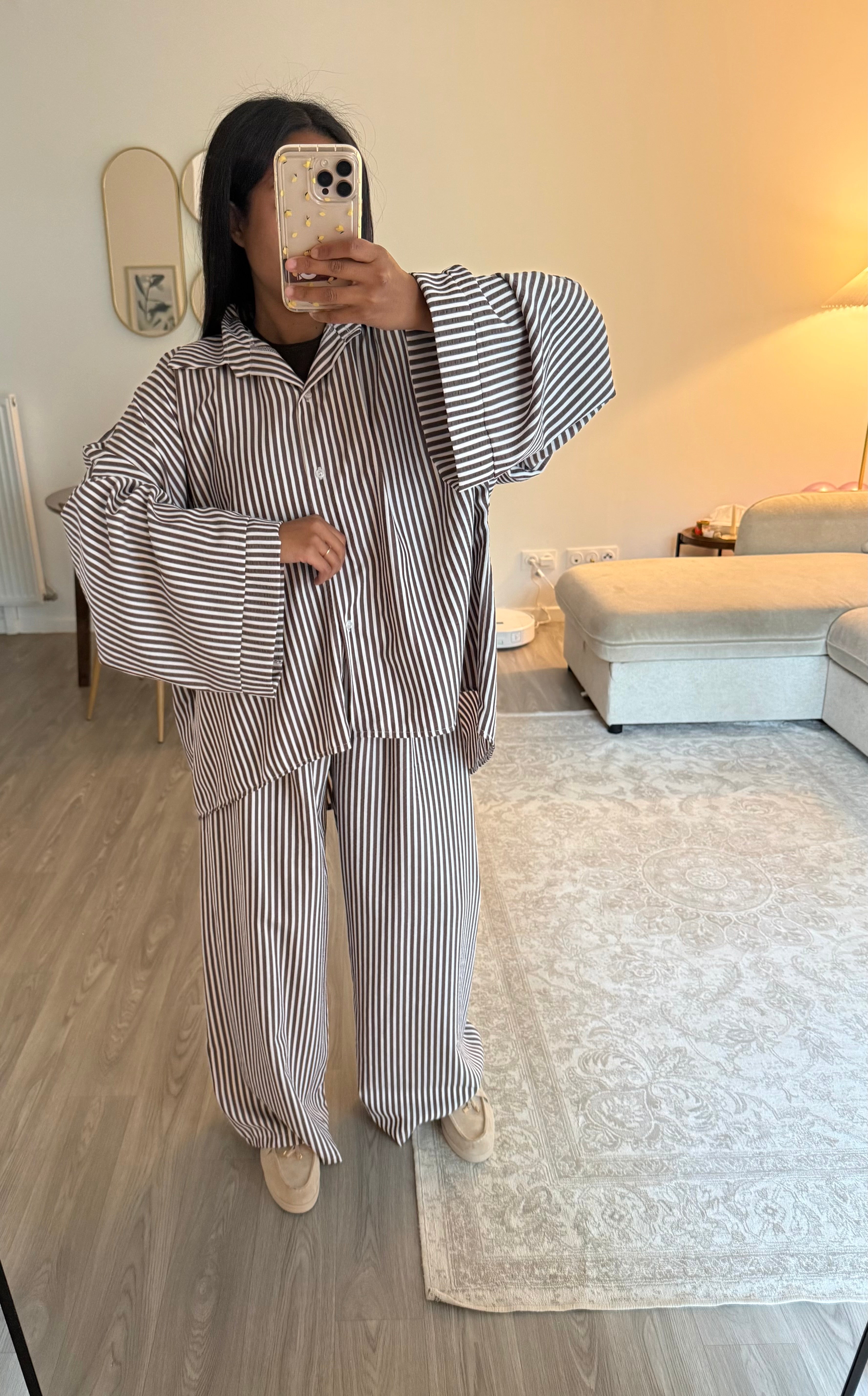 Ensemble rayé marron
