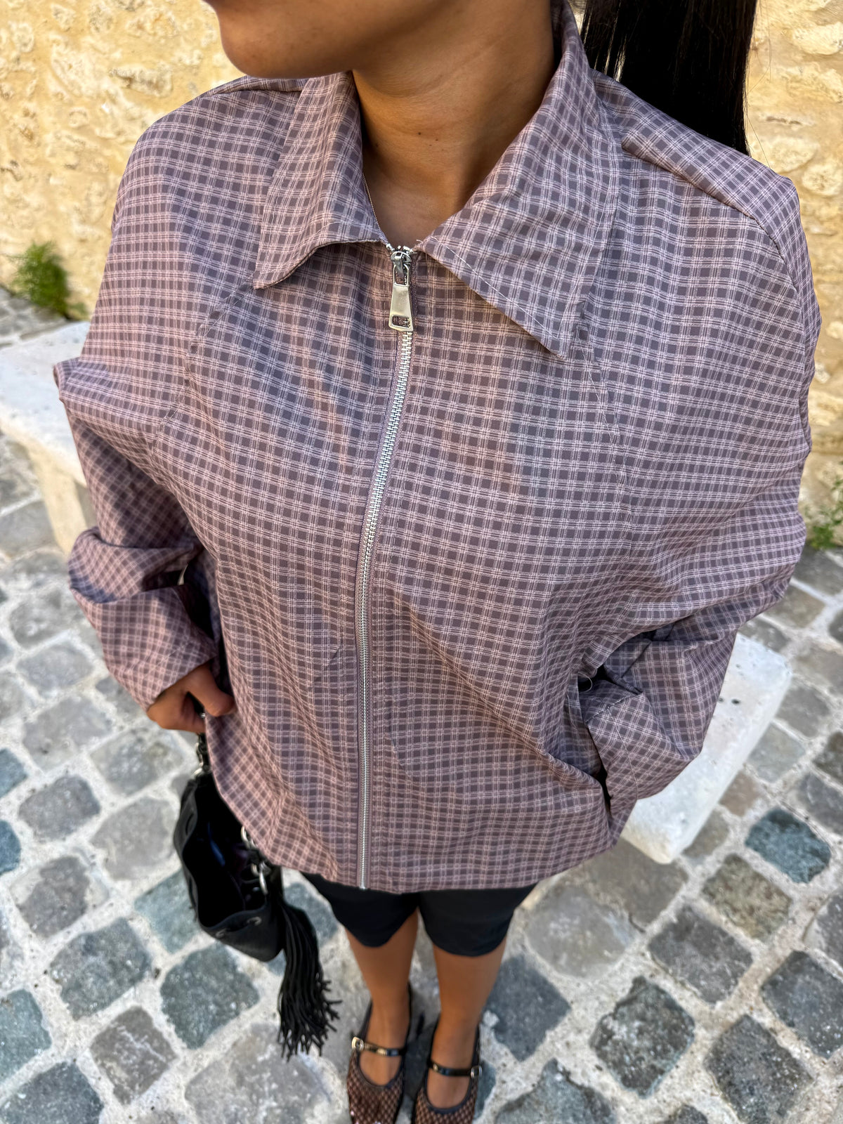 Veste carreaux taupe