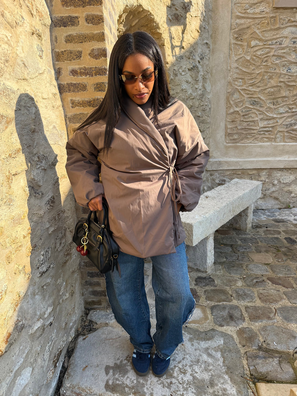 Doudoune croisé taupe