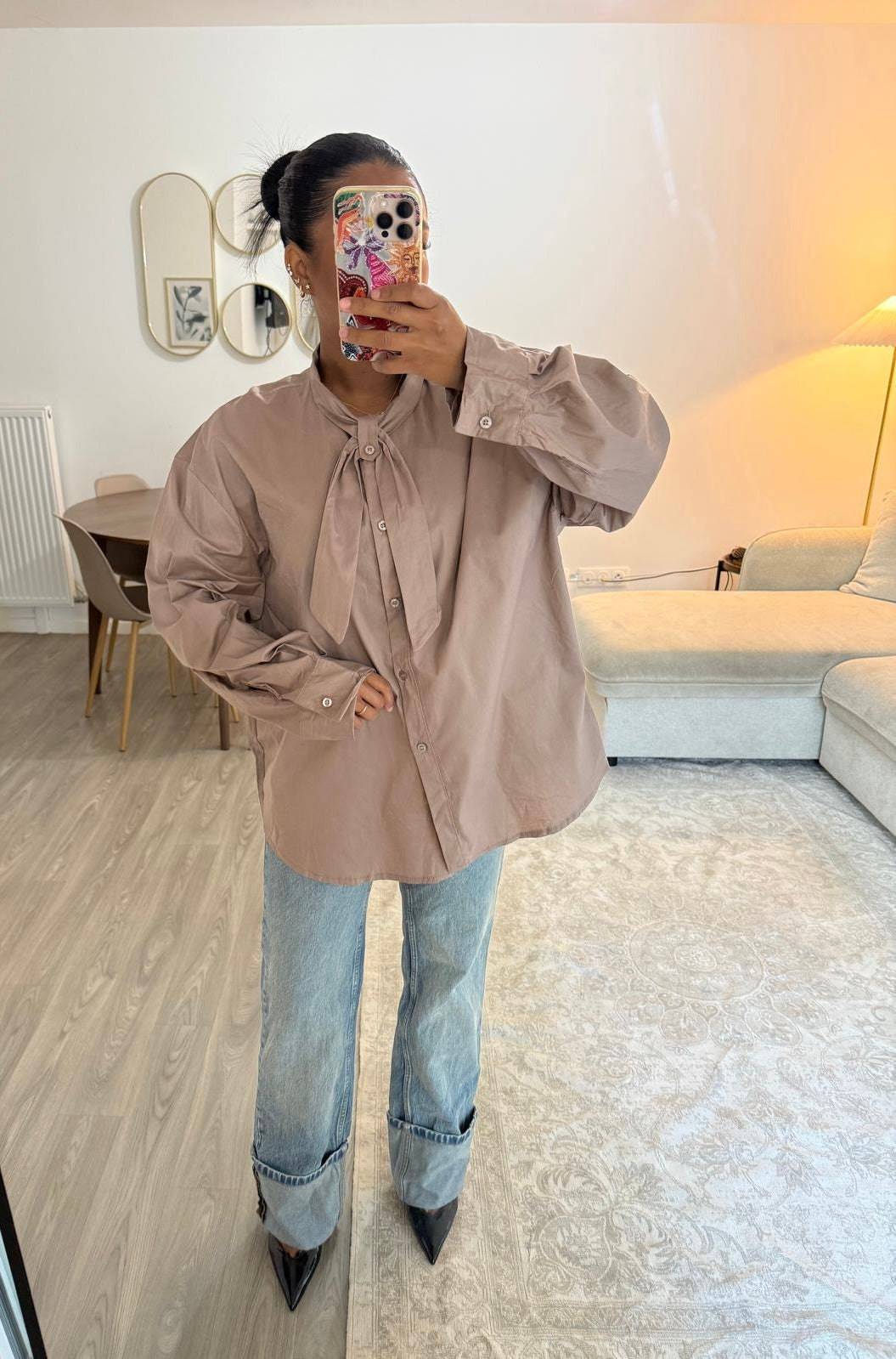 Chemise cravate taupe