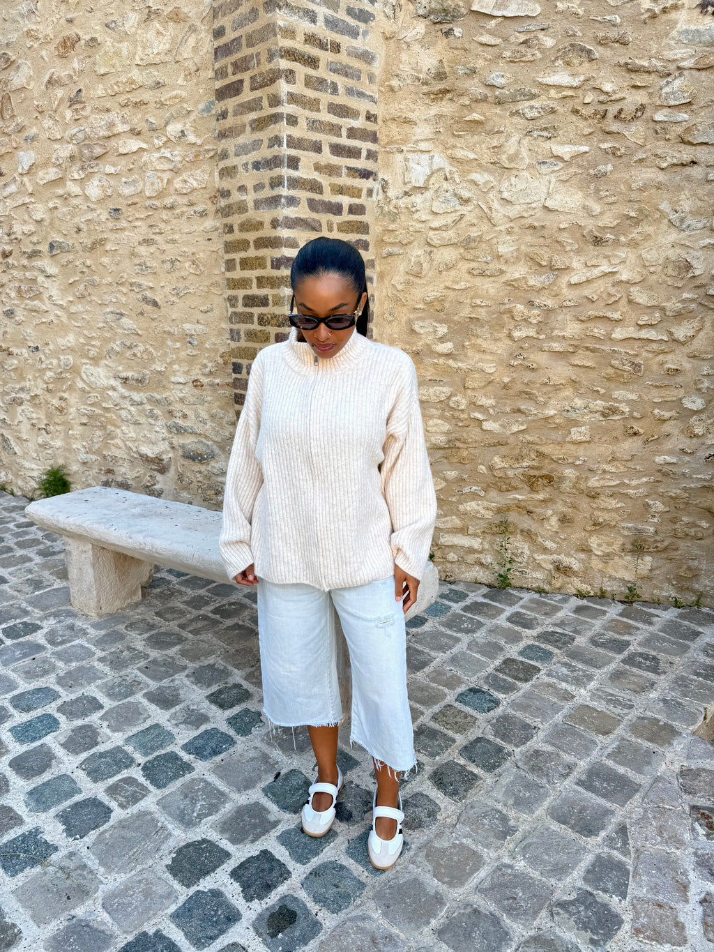 Gilet zippé crème