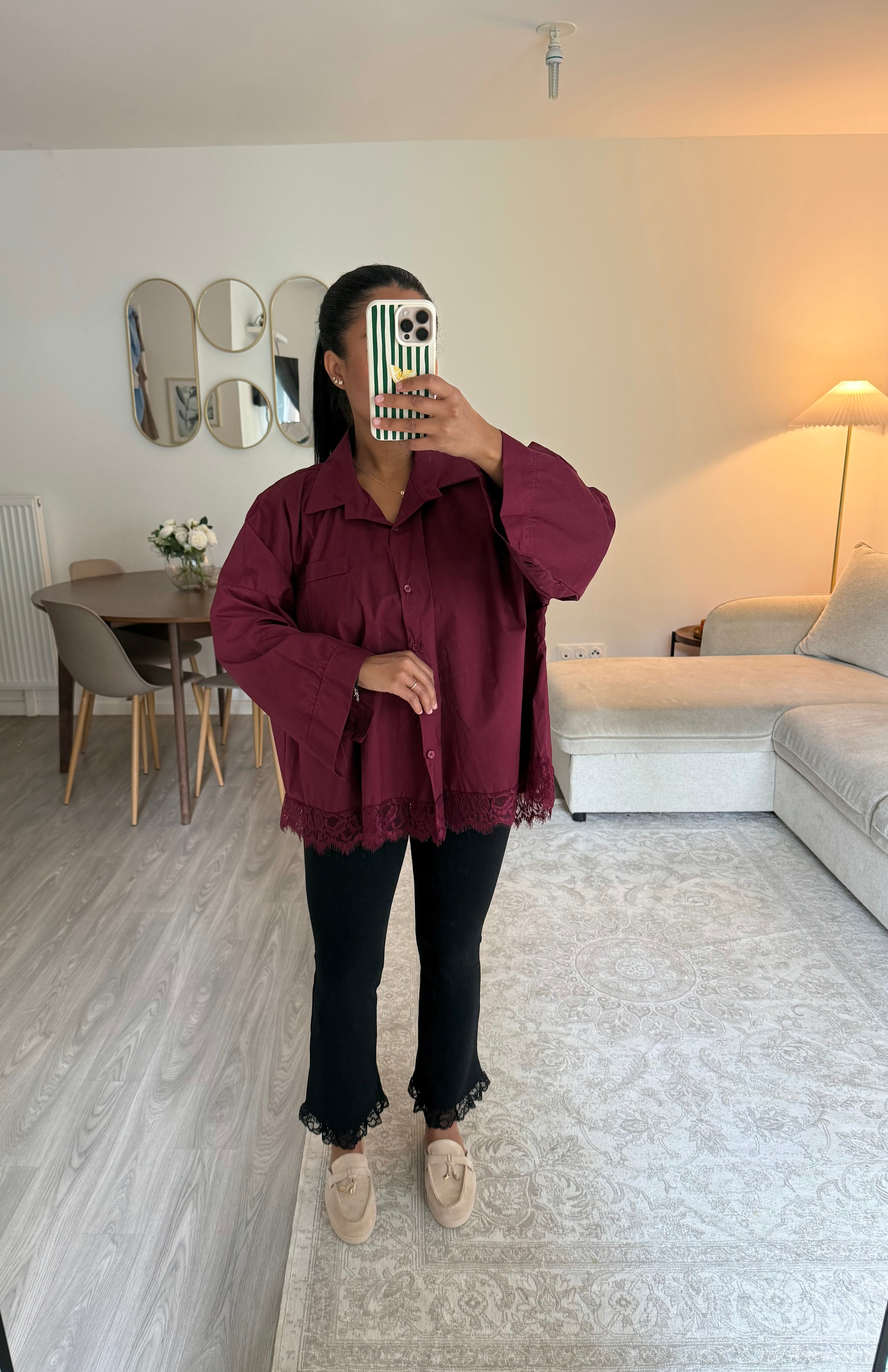 Chemise dentelle bordeaux
