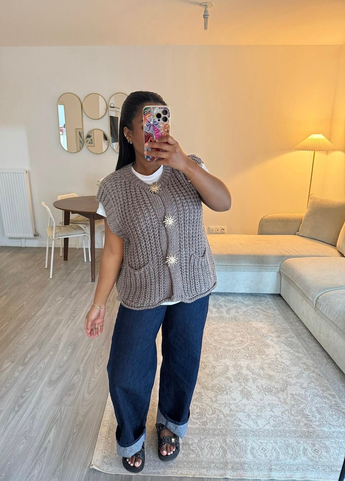 Cardigan sans manches taupe