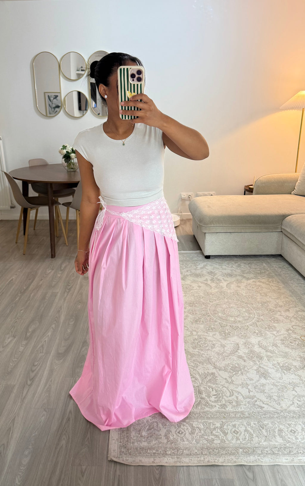Jupe dentelle rose