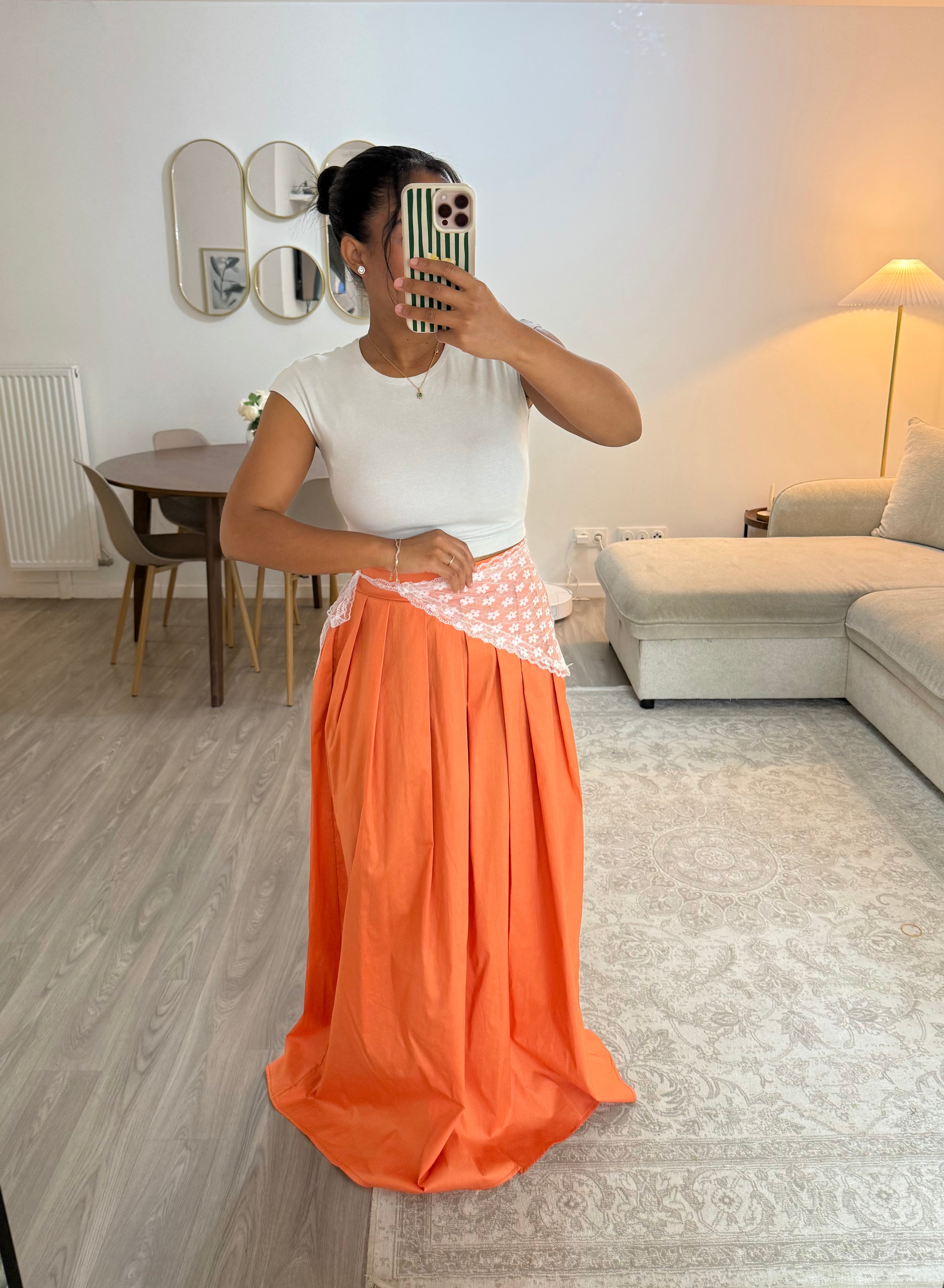 Jupe dentelle orange