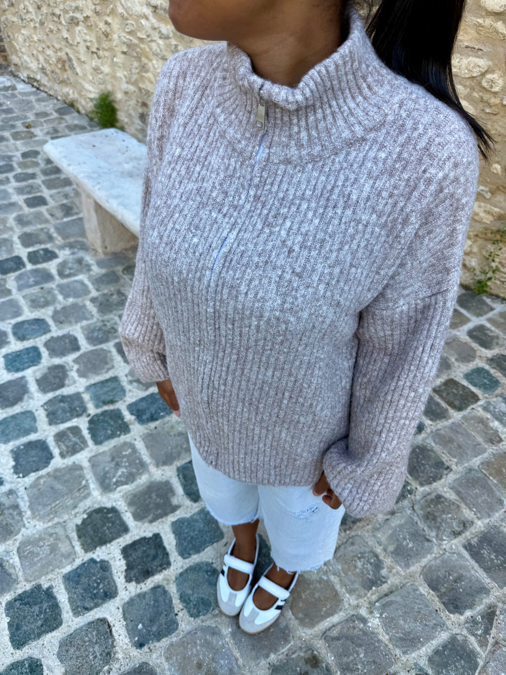 Gilet zippé beige