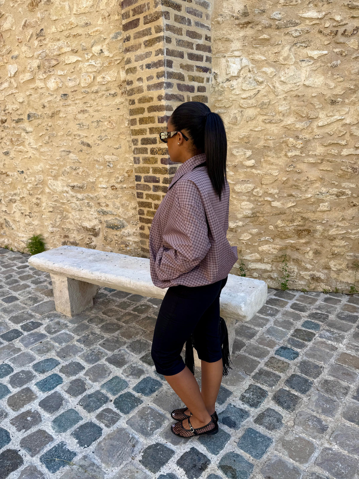 Veste carreaux taupe