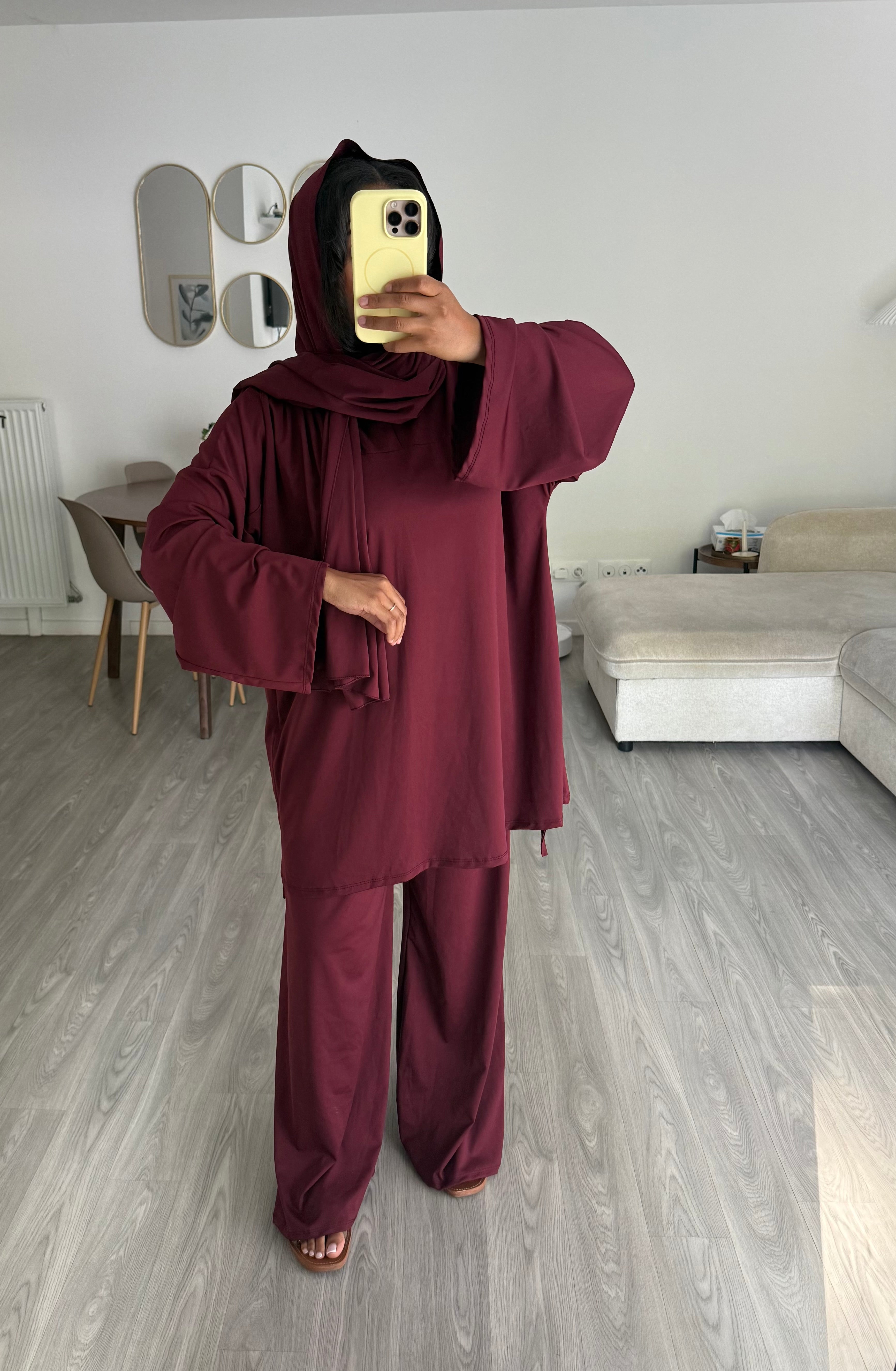 Burkini 3 pièces bordeaux