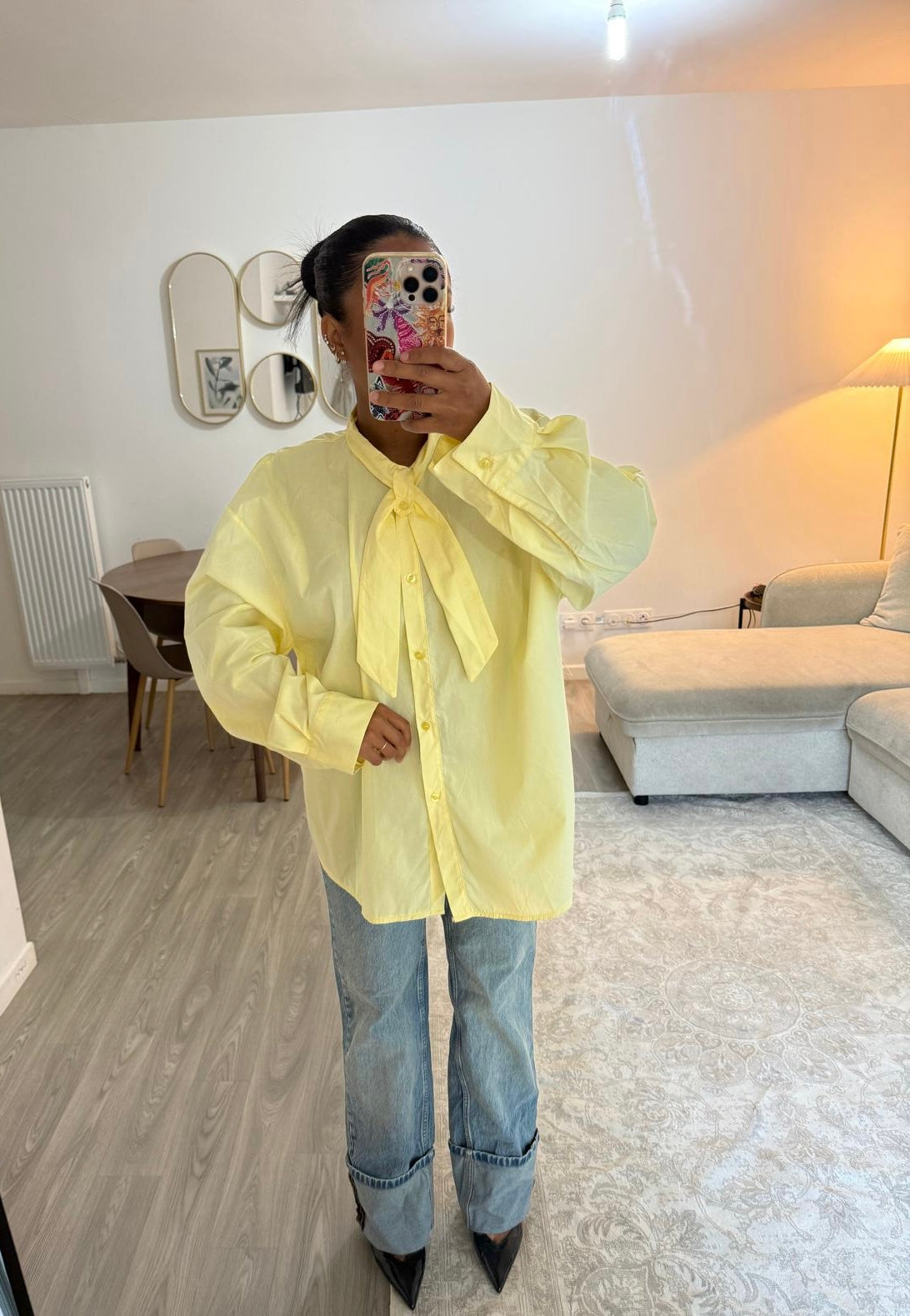 Chemise cravate jaune