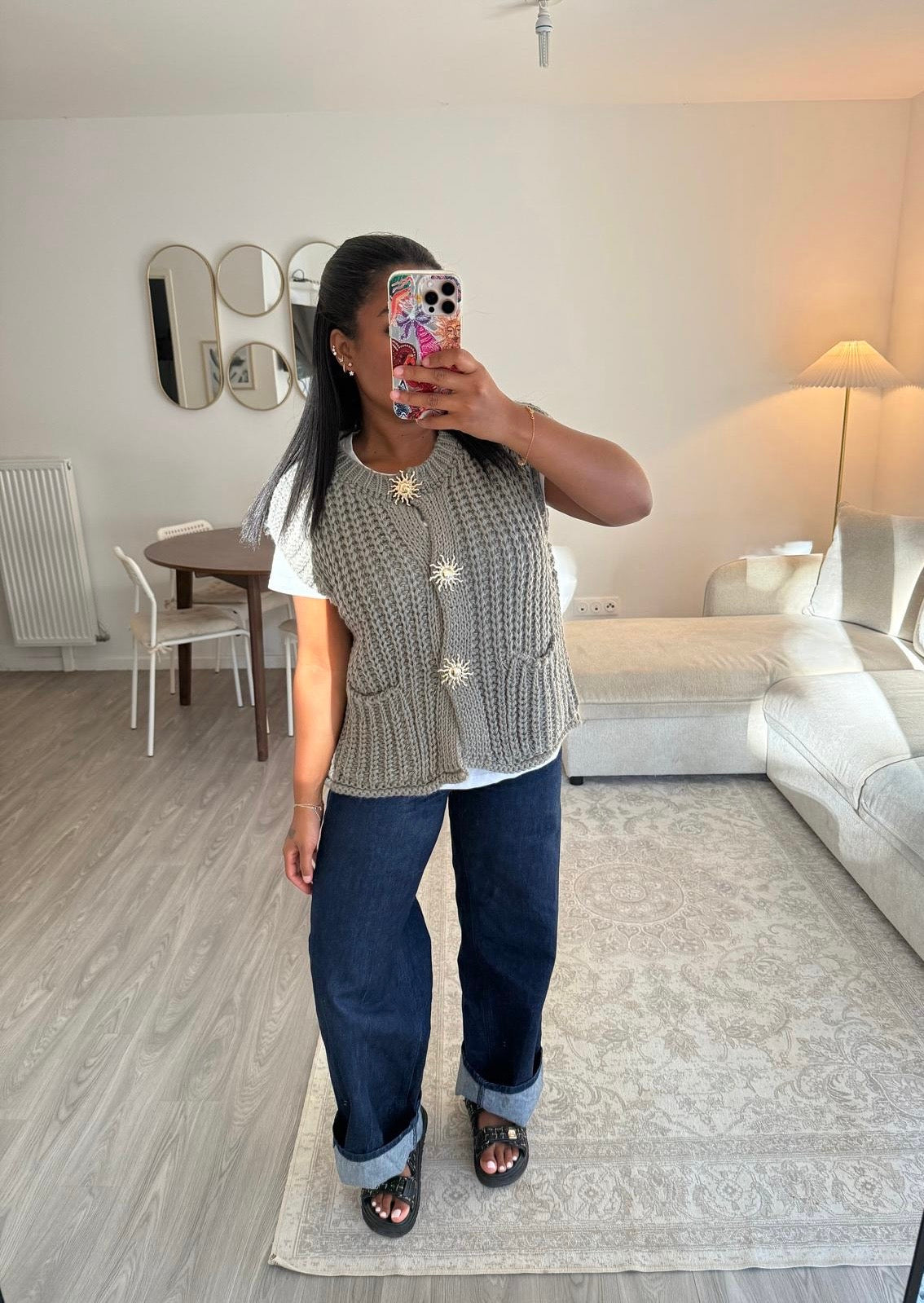 Cardigan sans manches kaki